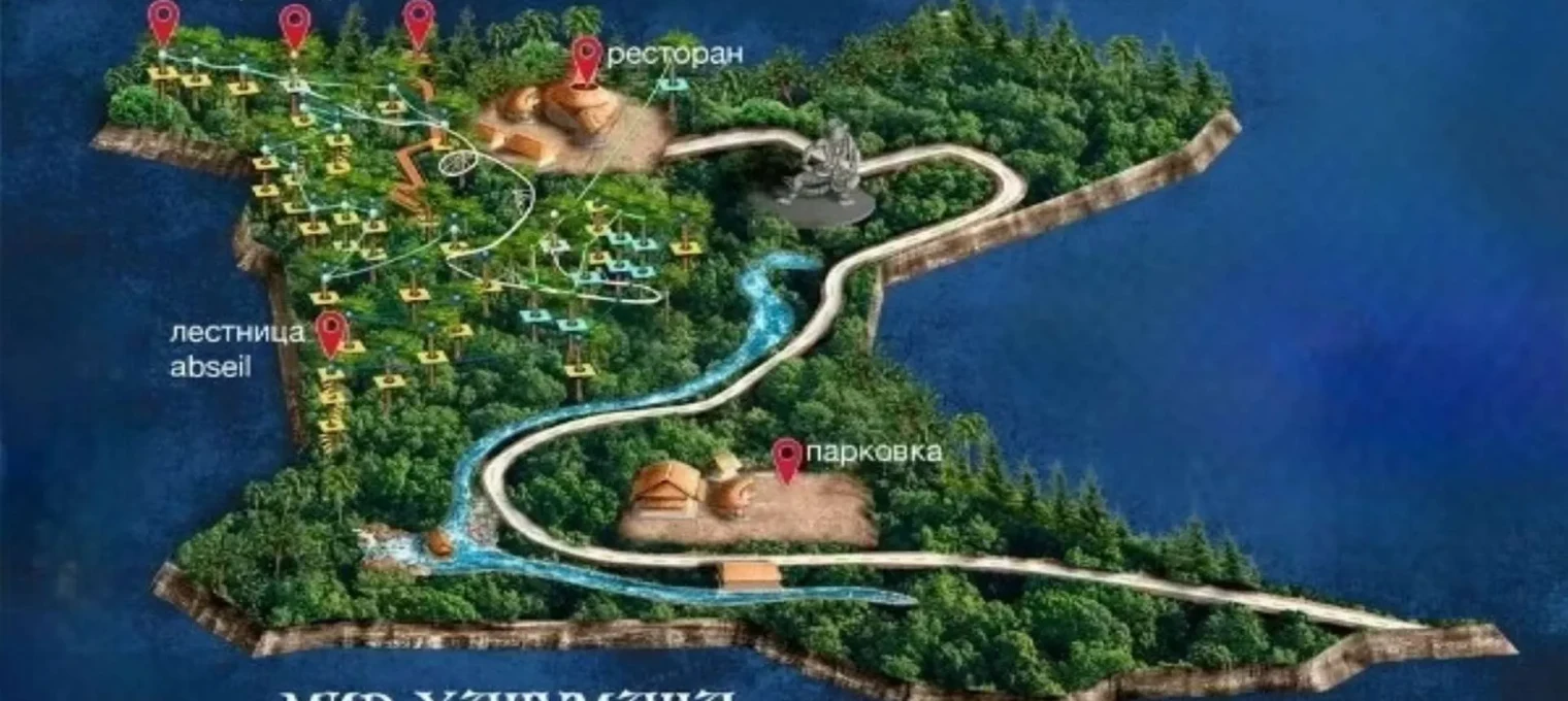 Map of a park in Phuket, showing attractions like Sky Walk and a restaurant.